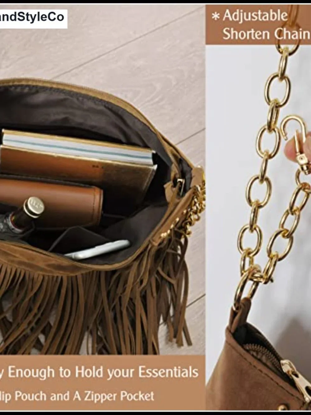 Faux Suede Leather Hobo Bag Tassel Chain Shoulder Purse Women